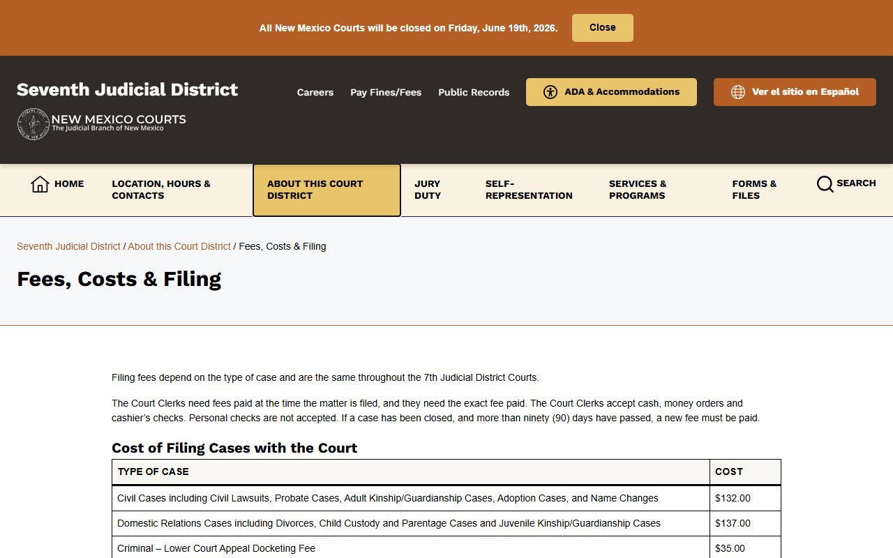 Sierra County District Court filing fees