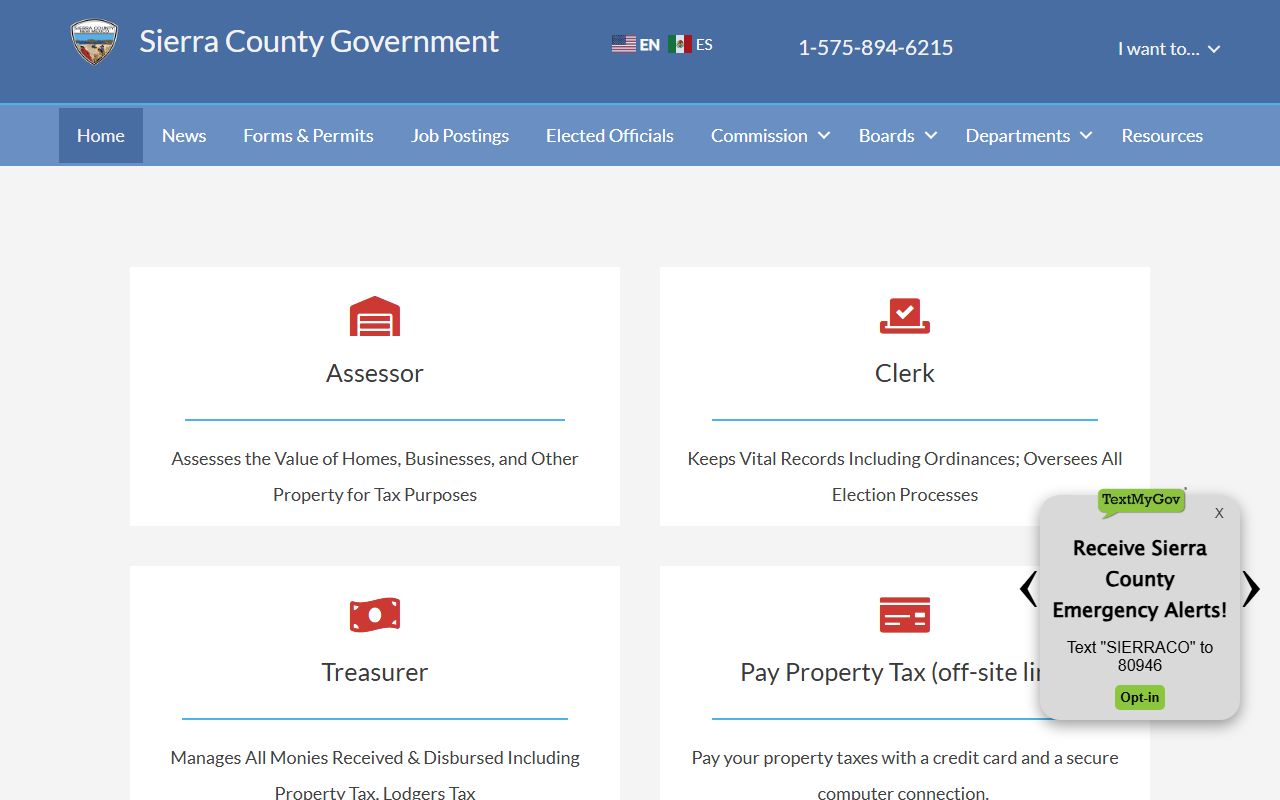 Sierra County Government homepage for county offices and public records