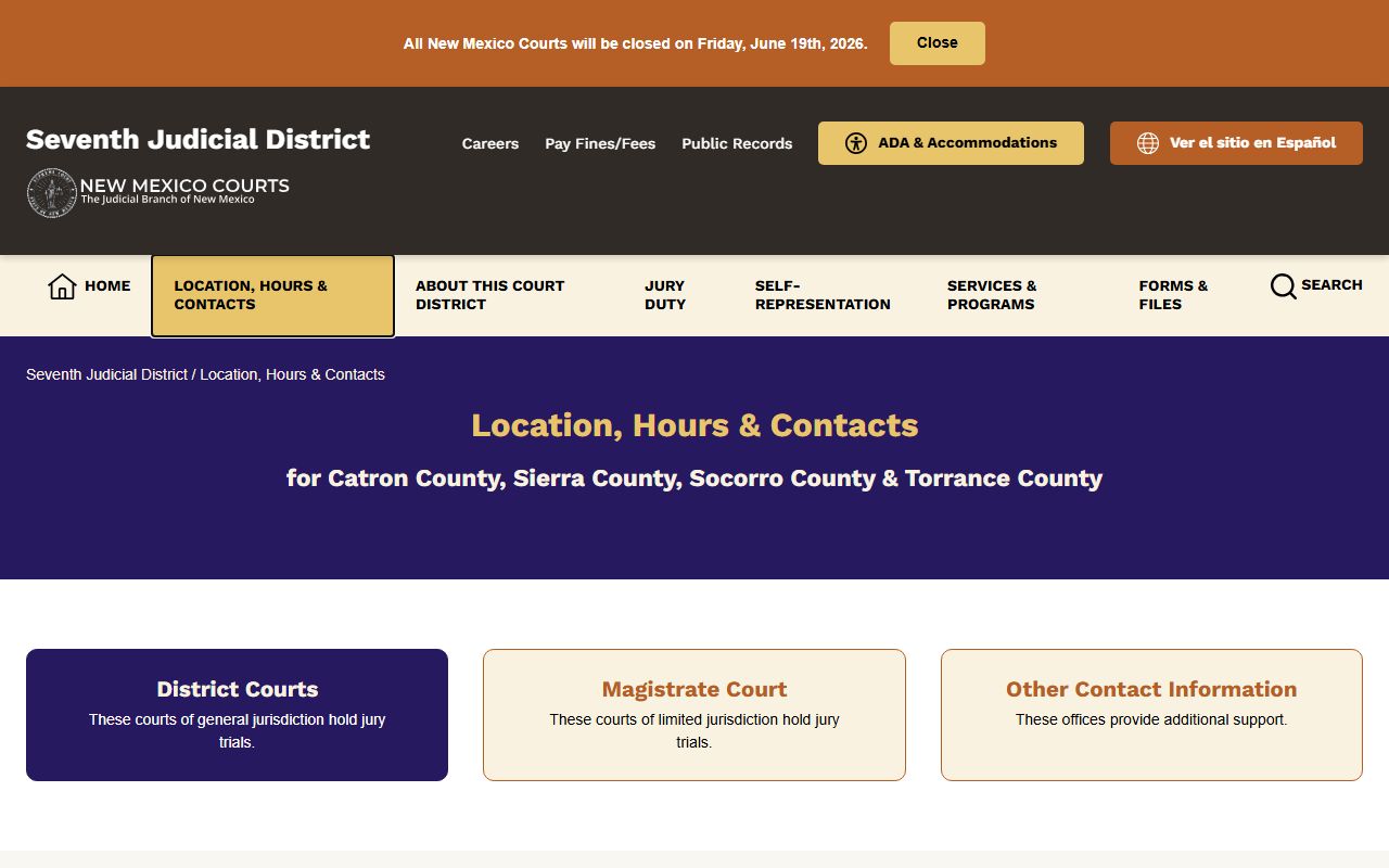 Seventh Judicial District location and contact page for Sierra County court offices