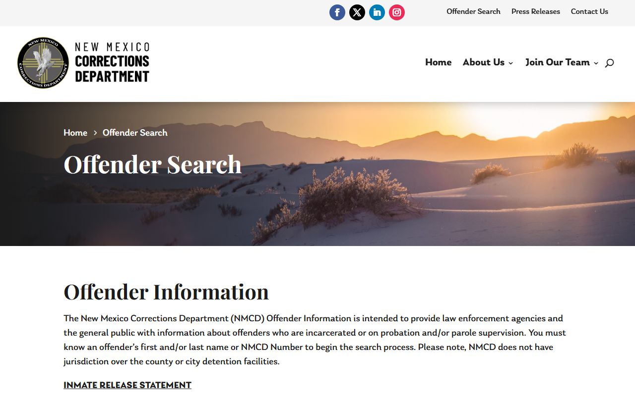 Sierra County inmate records New Mexico Corrections Department offender search