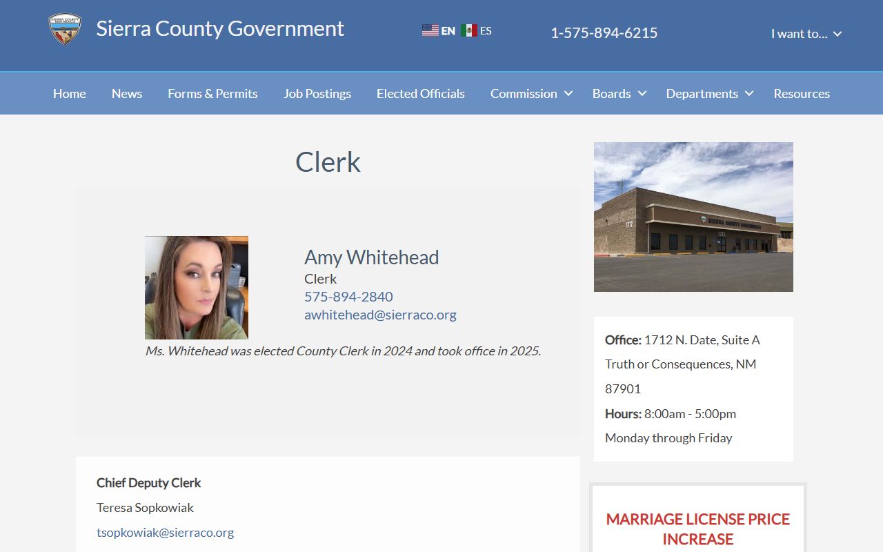 Sierra County marriage records clerk page