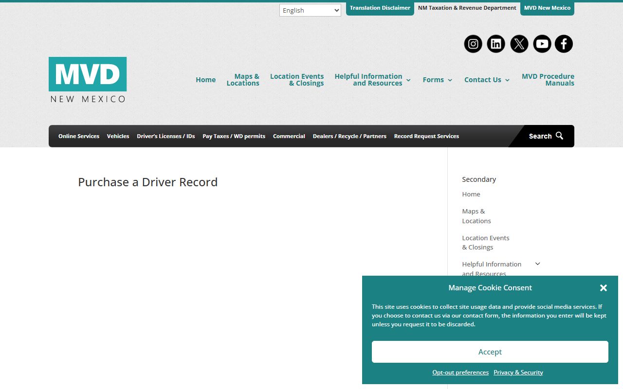 Sierra County traffic court records New Mexico MVD purchase driver record page